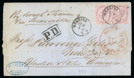 Stamp of United States » Incoming Mail Italy. 1866 (April 21). Entire letter from Messina to New York, bearing pair of DLR 60c
