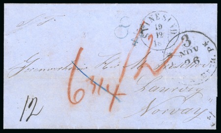 1859 (Nov 22). Stampless cover from Boston to Laurvig (Norway)