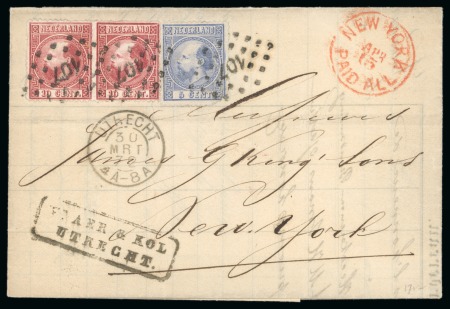 Netherlands. 1872 (March 30). Cover from Utrecht to New York, with 1867-70 5c and 10c pair