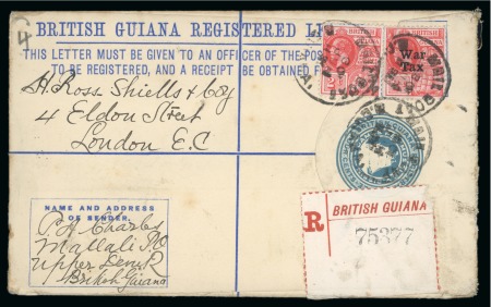 Stamp of British Guiana » Later Issues » 1898 to date 1919-52 Censored Mail: Selection of 16 registered postal stationery envelopes
