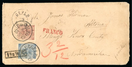Stamp of United States » Incoming Mail Sweden. 1872 (May 29). Envelope from Uggelbo to Altona, franked by 1858-72 12o and 30o
