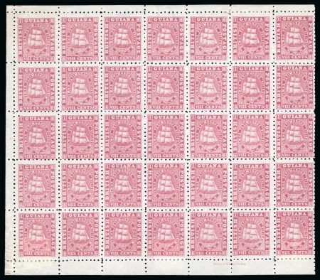 1860-76 Ship issue 8 cents carmine, perf. 10, mint imprint sheet marginal block of thirty-five