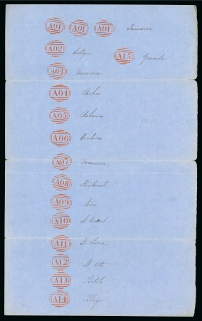 1858 Proof sheet provided by Perkins Bacon with oval numerals