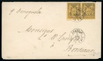 Stamp of British Guiana » Postal History 1879 Envelope sent from Georgetown franked Peace & Commerce 35c pair tied by octagonal "DEMERARI/5.DEC.79/PAQ.C No.1" ds