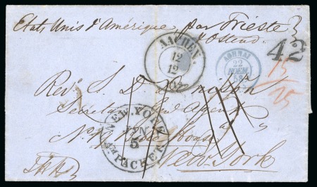 Greece. 1858 (Nov 22). Cover to New York, sent unpaid