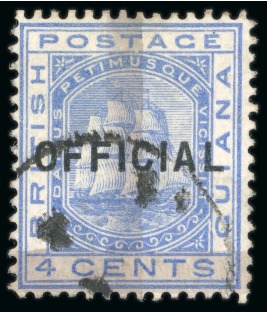 Stamp of British Guiana » Later Issues » 1876-91 Ship Issues (SG 126-215) 1878 "Black Bar" provisional (1c) on 4c with one horizontal bar and one vertical bar used
