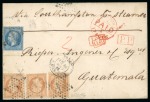 Stamp of Guatemala » Incoming Mail France. 1866 (Aug 16). Cover from Paris to Guatemala, with 1862 20c and three 40c