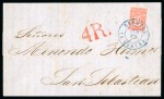 1863 (Jun 3). Lettersheet from La Guaira to San Sebastian, Spain, with 1862 2r red