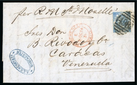 Great Britain. 1874 (Oct 31) Entire from Manchester to Caracas with 1867-80 2s deep blue