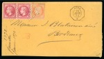 Stamp of Cuba » Incoming Mail France. 1872 (Jan 18). Envelope from Santiago de Cuba to Bordeaux, France, with 1867 80c pair and 1870 40c