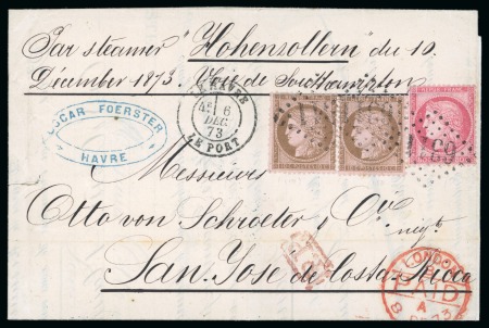 France. 1873 (Dec 6). Lettersheet from Le Havre to San Jose, with two 1872 10c and a 1873 80c