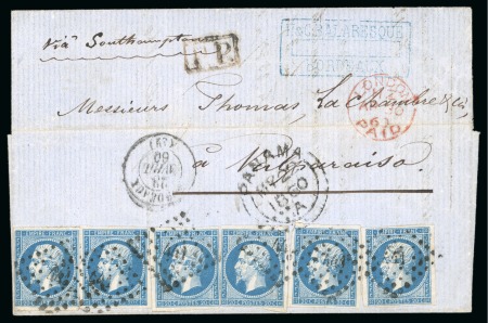 1860, Lettre de Bordeaux pour Valparaiso (Chili), affranchissement