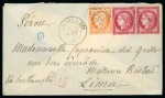 France. 1874 (Aug 22). Envelope from to Lima, with 1870 40c and 1872 80c pair in combination with Peru postage due