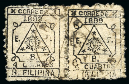 Stamp of United States » U.S. Possessions » Philippines » Filipino Revolutionary Mail Panay (Visayas) Provincial Provisionals. 1898-99 4cu, used pair