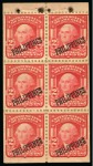 1904, 2c scarlet, pane of six affixed to the protective paper inside the booklet