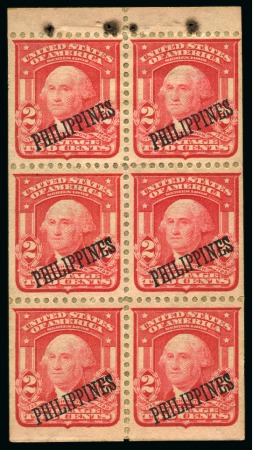 Stamp of United States » U.S. Possessions » Philippines » U.S. Administration - Regular Issues 1904, 2c scarlet, pane of six affixed to the protective paper inside the booklet