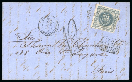 1859 (Aug 26). Wrapper from Lima to Paris, France, with 1858 1d slate blue