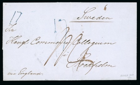 Stamp of Brazil 1858 (Feb 18). Entire from the Swedish & Norwegian Consulate in Bahia 