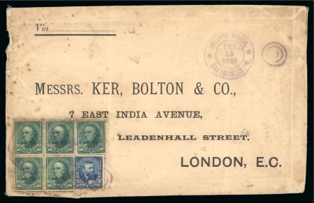 1898 (Oct 15). Large envelope franked by forerunner 5c and 10c single & block of four 