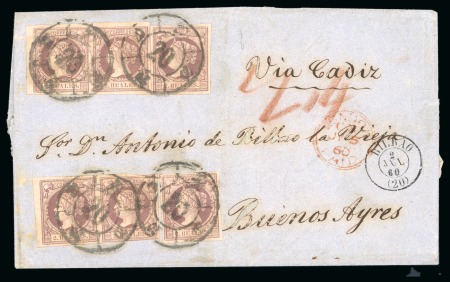 Stamp of Argentina » Incoming Mail Spain. 1860 (Jul 2). Wrapper from Bilbao to Buenos Aires, with 1860 2r in two pairs and two singles