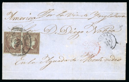 Spain. 1859 (May 3). Wrapper from Bilbao to Montevideo, with 1855 wmk loops 2r