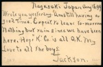 Stamp of United States » U.S. Possessions » Philippines » Military Mail and Stations 1899 (Sept 1st). Japan 4s incoming stationery card, bearing Manila military Station receiving cds (Baker CE-1) 