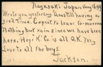 1899 (Sept 1st). Japan 4s incoming stationery card, bearing Manila military Station receiving cds (Baker CE-1) 