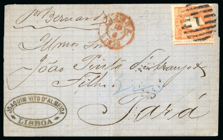 Portugal. 1876 (Aug 9). Cover from Lisbon to Pará, with 1870 80r perf.12 1/2