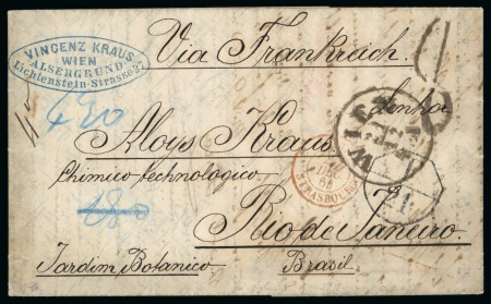 Austria. 1864 (Dec 21). Entire from Vienna to Rio de Janeiro, sent unpaid