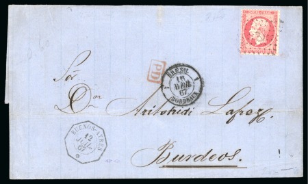 1867-70, Trio of covers with French frankings sent from Buenos Aires