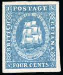 Stamp of British Guiana » 1853 Waterlow Lithographs (SG 11-21) 1853-55 Waterlow lithographed 4 cents deep blue, unused