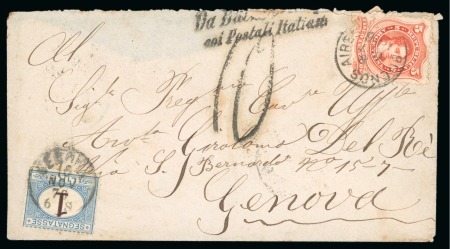 1876 (Oct 4). Envelope from Buenos Aires to Genoa, Italy, with 1867 5c and Italian 1L postage due