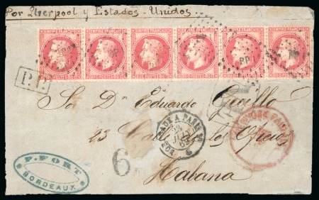 1856-69. Group of 6 covers and 2 fronts sent transatlantic, all with French frankings