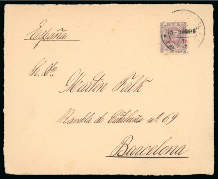Stamp of United States » U.S. Possessions » Puerto Rico (US) » Spanish Issues 1898, 6c "Habilitado" overprinted on cover front to Barcelona