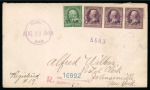 Stamp of United States » U.S. Possessions » Guam 1901 (Apr 16). Envelope sent registered to New York, with 1899 1c and strip of three 3c