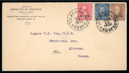 1902 (Jan 22). Printed envelope for the Inspector of Ordnance foe the US Navy, sent to Pennsylvania with 1899 2c, 5c and 10c