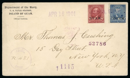 1901 (Apr 16). Printed envelope sent registered from the US Naval Station to New York, with 1899 5c and 6c