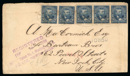 Stamp of United States » U.S. Possessions » Puerto Rico (US) » US Military Mail 1898 Registered envelope to New York with rare Mil. Sta. 1 registration hs