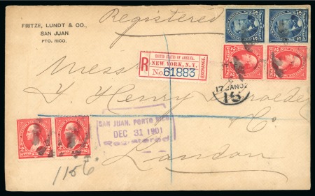 1901 (Dec 31). Registered envelope to London, bearing two pairs of forerunners 2c and 5c pair