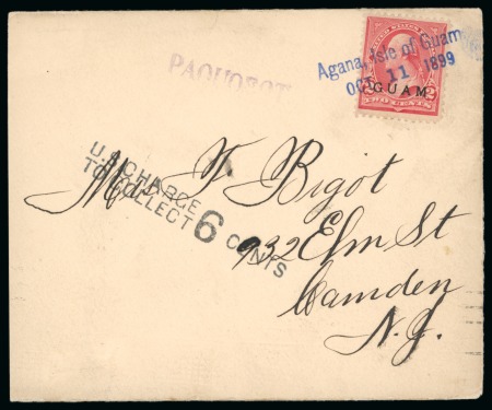 1899-1900, Group of three covers incl. 1899 (Oct 11) envelope with 2c tied by "Agana, isle of Guam" two-line ds