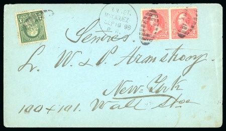 Stamp of United States » U.S. Possessions » Puerto Rico (US) » US Military Stations 1898 Civilian cover to New York showing "MIL. ST./MAYAGUEZ/P. R." provisional railway duplex