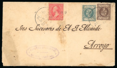 Stamp of United States » U.S. Possessions » Puerto Rico (US) » US Military Stations 1898 (Oct 19). Commercial envelope from San Juan sent locally to Arroyo, U.S.- Puerto Rico mixed franking
