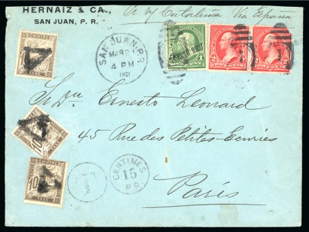 Stamp of United States » U.S. Possessions » Puerto Rico (US) » U.S. Administration - Regular Issues 1901 (March 21). Commercial envelope from San Juan to Paris, three-countries combination cover