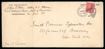 Stamp of United States » U.S. Possessions » Puerto Rico (US) » U.S. Administration - Regular Issues 1899 (Aug 22). Large "War Department" official envelope sent to New York ranked at reduced rate with Puerto Rico 1899 2c
