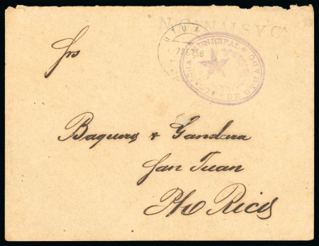 Stamp of United States » U.S. Possessions » Puerto Rico (US) » Local Issues Utuado Provisional. 1898 (Sept 7). Cover to San Juan bearing very fine strike of "ALCALDIA MUNICIPAL/DE UTUADO" oval star handstamp