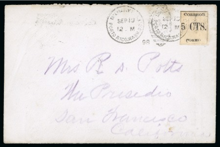Coamo Provisional. 5c black, type II, position 10, tied to cover to San Francisco