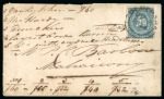 Stamp of British Guiana » 1853 Waterlow Lithographs (SG 11-21) 1853-55 Waterlow lithographed 4 cents deep blue, on cover