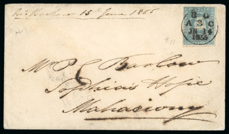 1858 Waterlow lithographed 4 cents pale blue, second stone, on cover