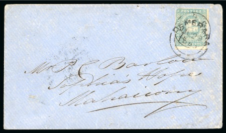 1858 Waterlow lithographed 4 cents pale blue, second stone, on cover