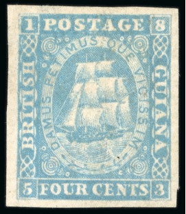 Stamp of British Guiana » 1853 Waterlow Lithographs (SG 11-21) 1860 Figures framed 4 cents dull blue, fresh mint with